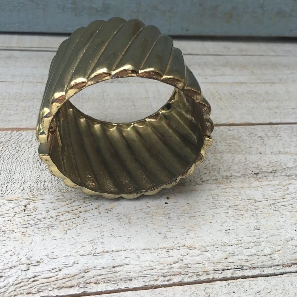 Goldtone Ribbed Wide Cuff Bracelet 3/$20
